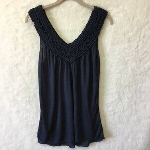 Matty M Navy Crochet Design Sleeveless Top